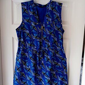 APT. 9 Dress Cinch Tie Waist Sleeveless Women's Medium Blue Pattern Birds Pocket